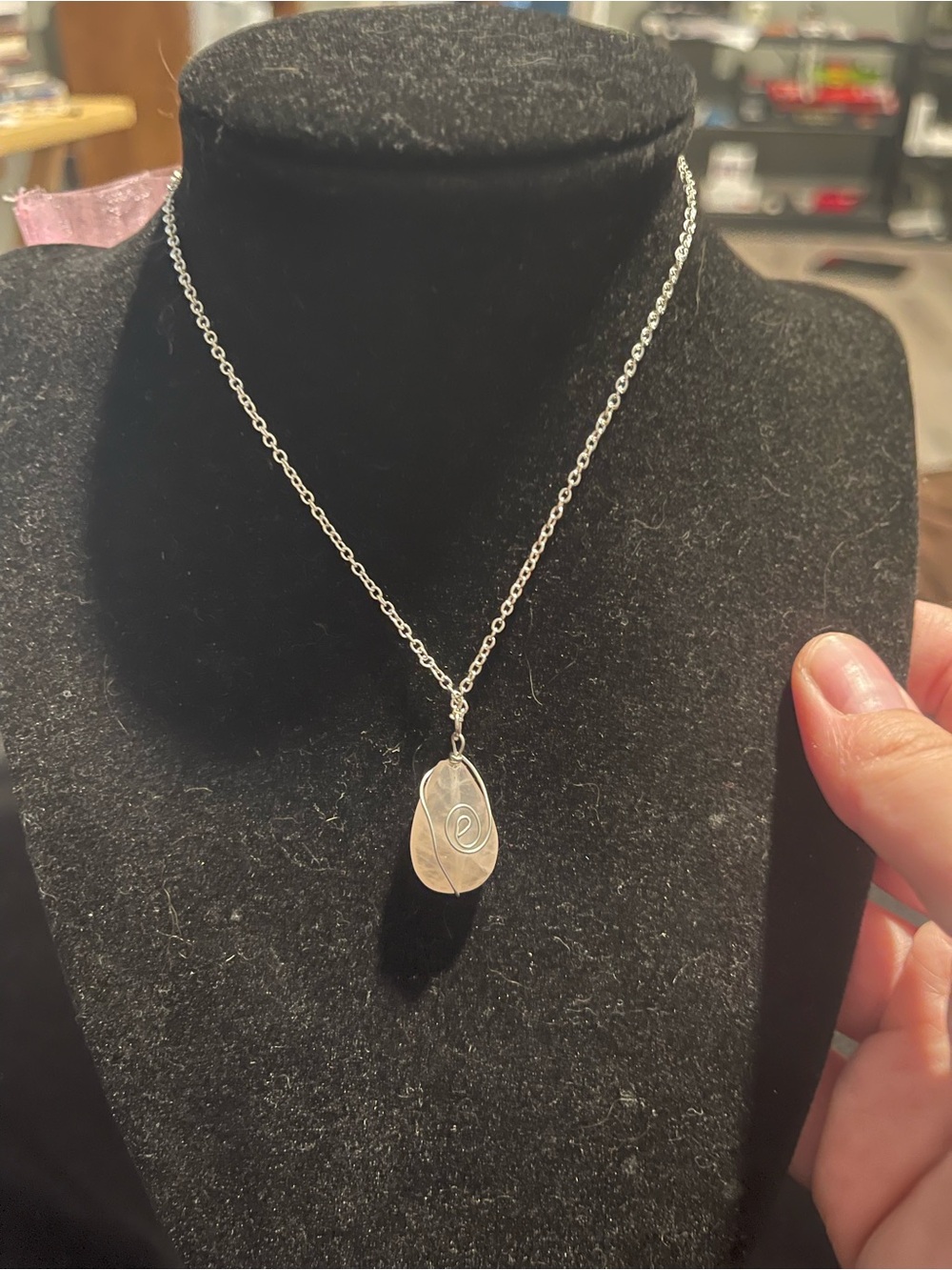 Wire wrapped rose quartz necklace
